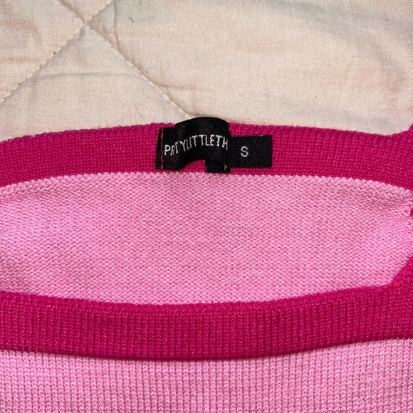 NWOT Pink Contrast Binding Knitted Crop Top - Picture 3 of 7